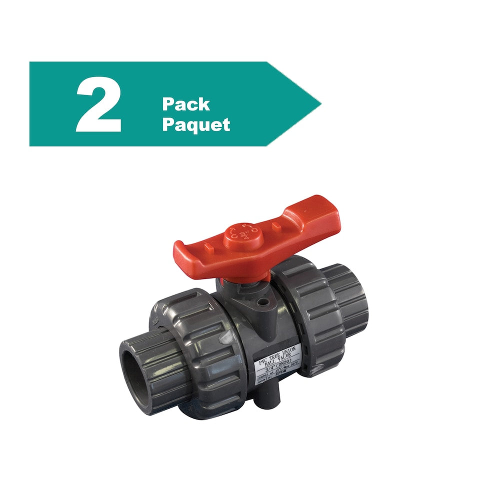 1-inch Threaded or Solvent PVC True Union Ball Valve Pack of 2