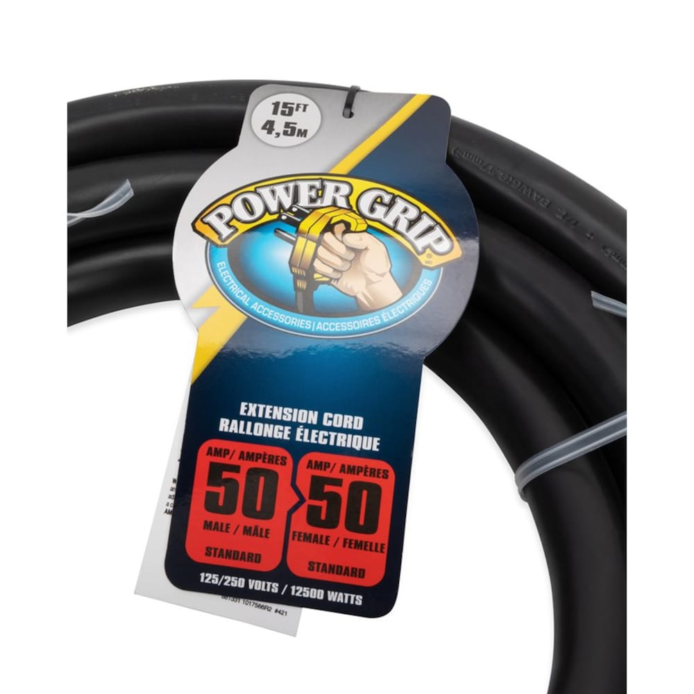 Heavy-Duty 50-Amp RV Extension Cord with Power Grip Handles, 15-Foot