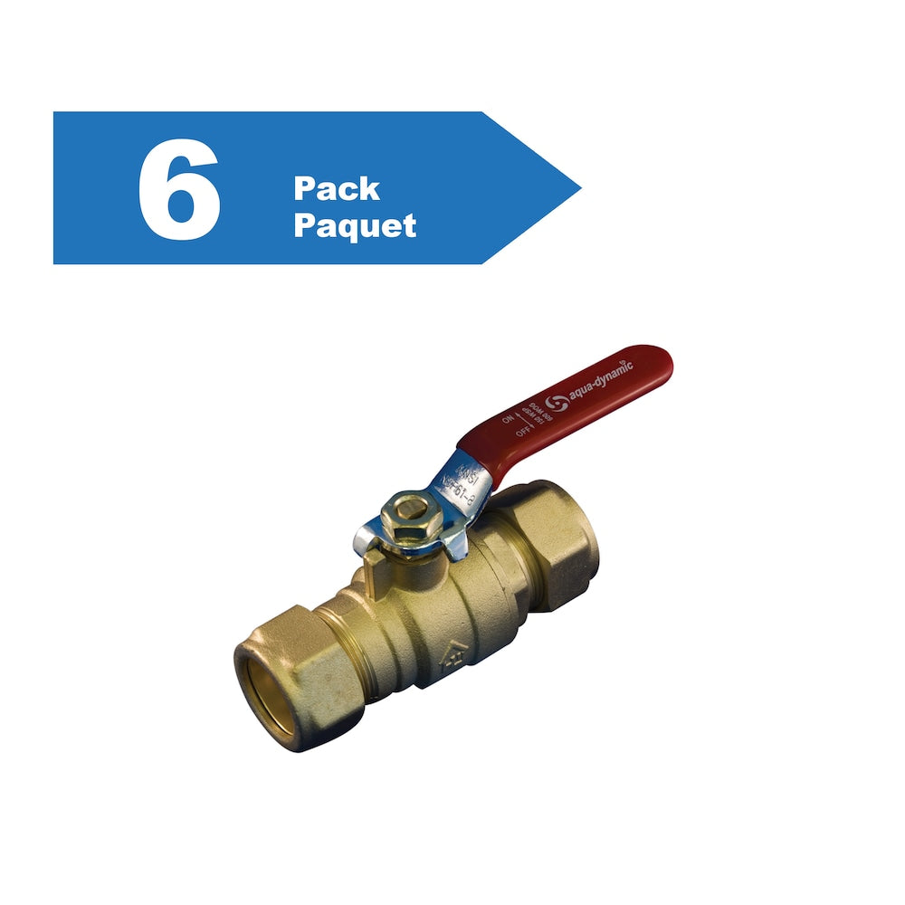 3/4-inch Compression Brass Full Port Ball Valve Pack of 6