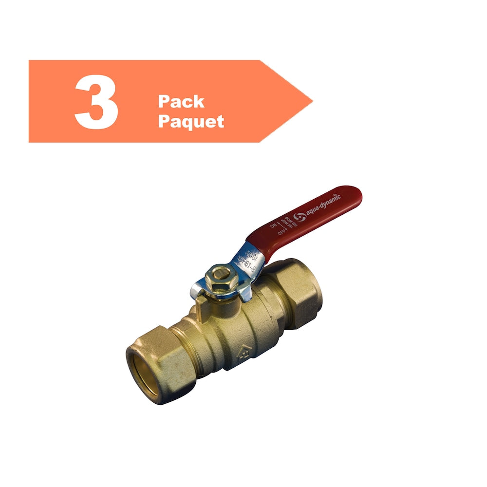 Robinet à tournant sphérique à passage complet en laiton à compression de 1 pouce, paquet de 3