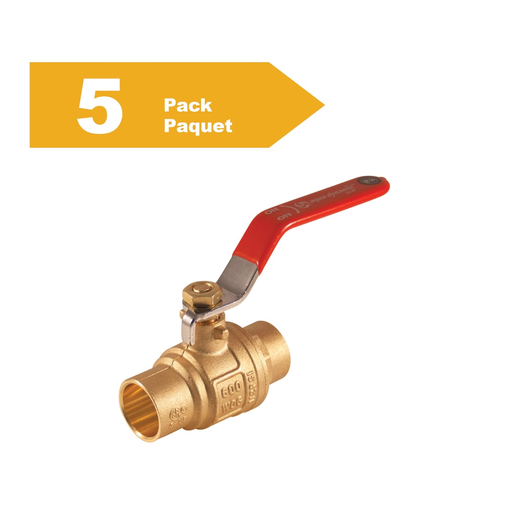 1/2-inch Solder Brass Full Port Ball Valve Pack of 5