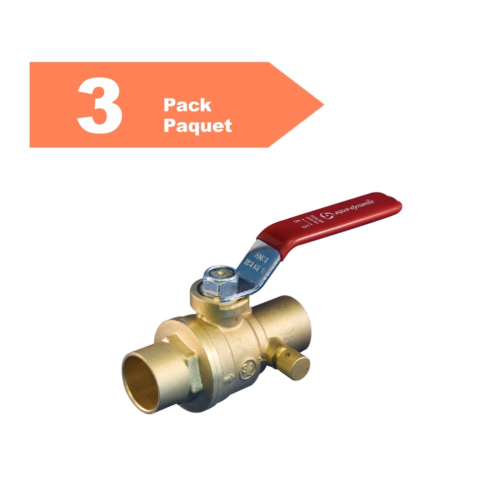 3/4-inch Solder Brass Full Port Ball Valve with Drain Pack of 3