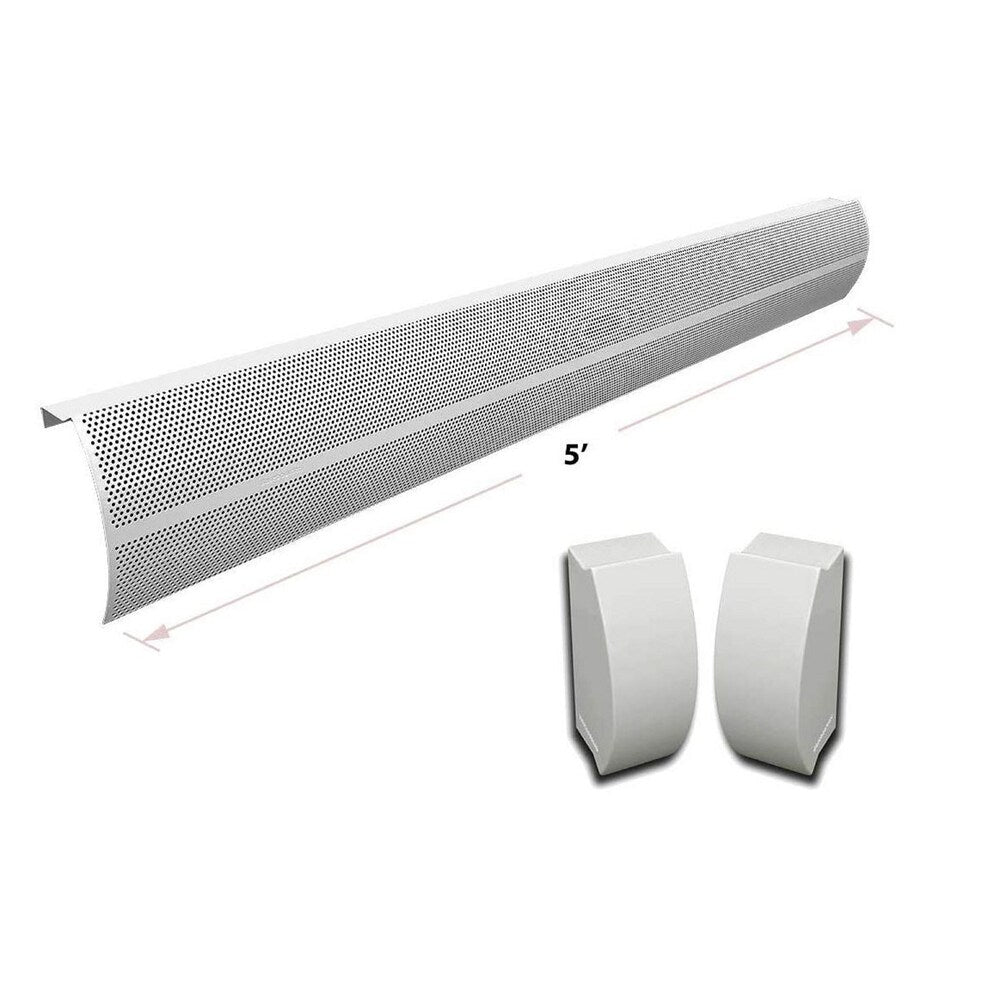 Elliptus Series 5 ft. Galvanized Steel Easy Slip-On Baseboard Heater Cover + Endcaps Bundle in White