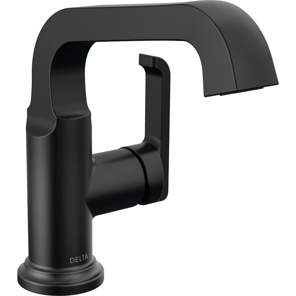 Robinet de salle de bain à arc élevé à 1 poignée et trou unique Tetra avec ensemble de vidange en métal noir