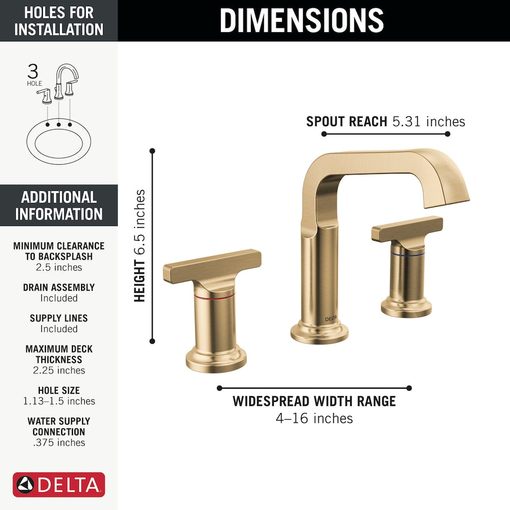 Tetra 4-16 in. Widespread 2-Handle Low Arc T Handle Bathroom Faucet with Metal Drain in Gold