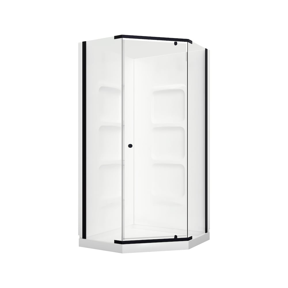 Nevada-36-BLK-KIT Framed Neo Angle Pivot Shower Door in Black Acrylic