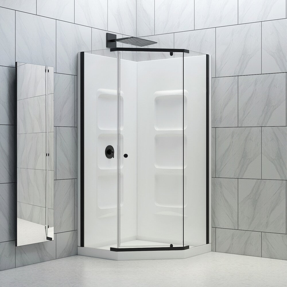 Nevada-36-BLK-KIT Framed Neo Angle Pivot Shower Door in Black Acrylic