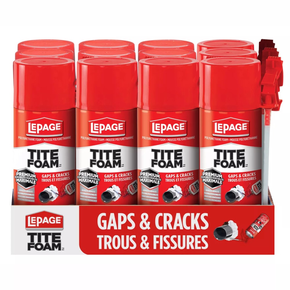 Tite Foam Gaps & Cracks Mastic isolant en mousse pulvérisée, intérieur/extérieur, 340 g, paquet de 12