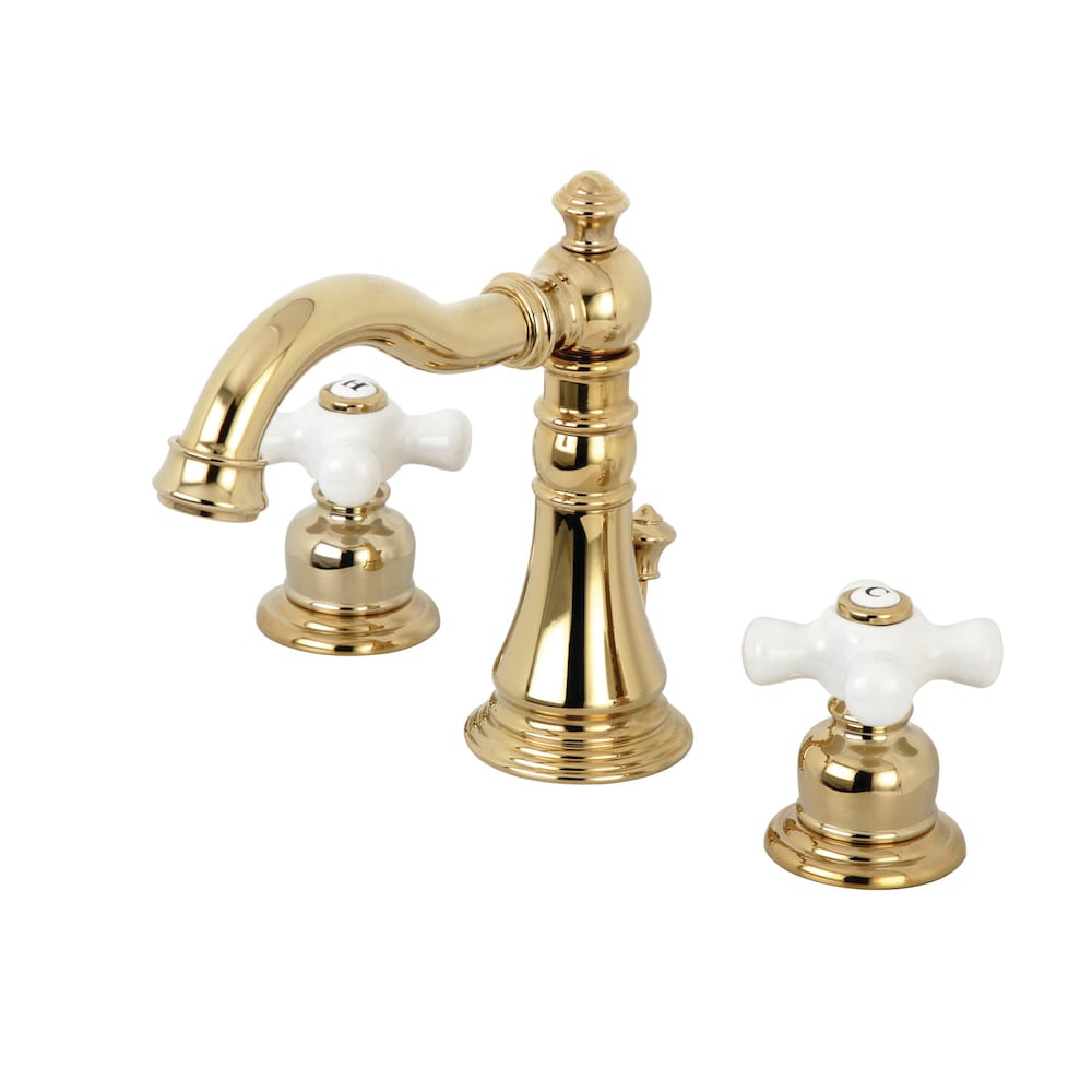 Robinet de salle de bain à 2 poignées en porcelaine American Classic de 8 pouces en laiton poli