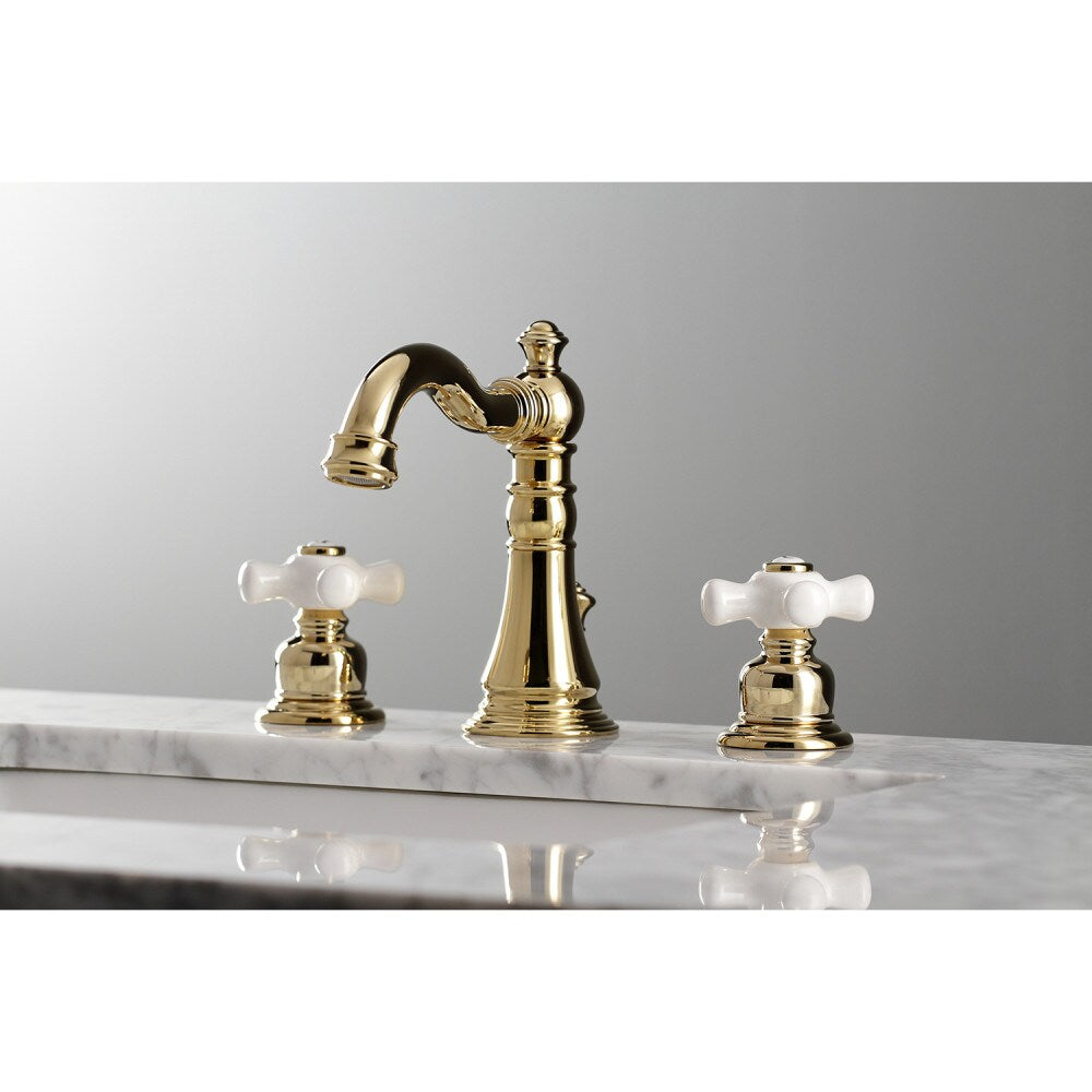 Robinet de salle de bain à 2 poignées en porcelaine American Classic de 8 pouces en laiton poli