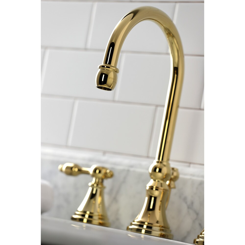 Tudor 8 inch Widespread 2-Handle Bathroom Faucet in Polished Brass