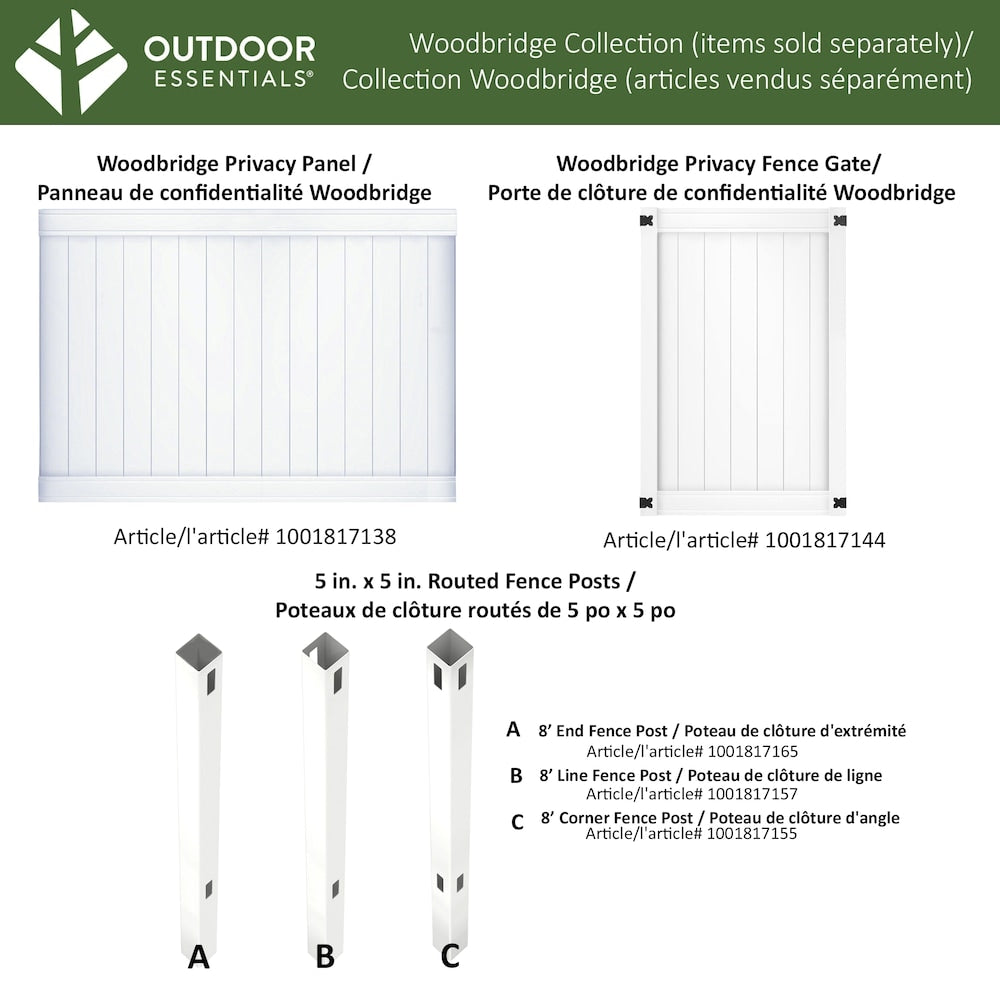 Pro Series 5 in. x 5 in. x 8 ft. White Vinyl Woodbridge Routed End Fence Post