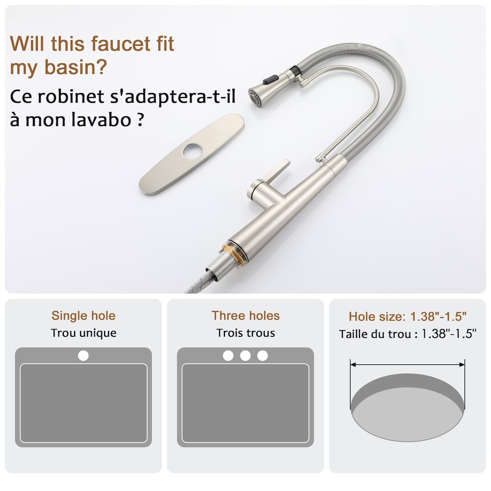 1-Handle Spring Neck Standard Kitchen Faucet with Dual-Function Spray Head and Deckplate in Brushed Nickel