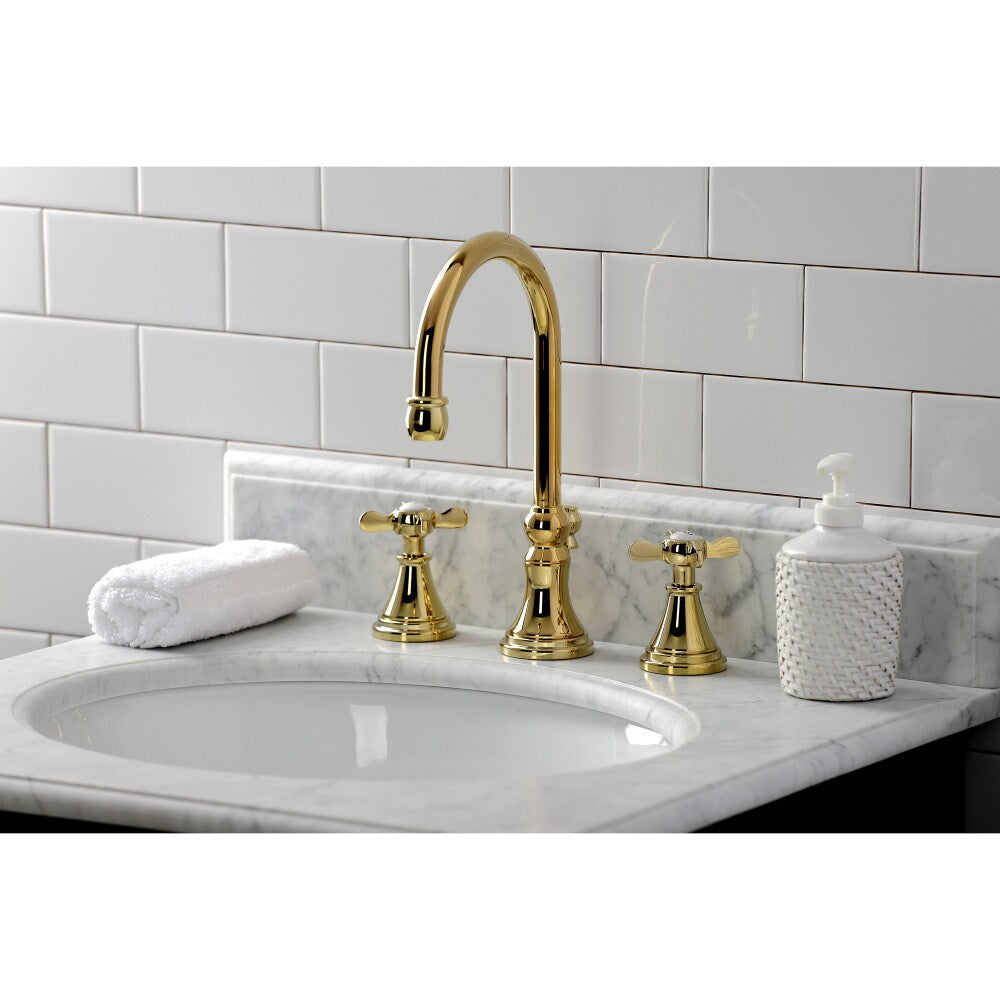 Essex 8 inch Widespread 2-Handle Bathroom Faucet in Polished Brass