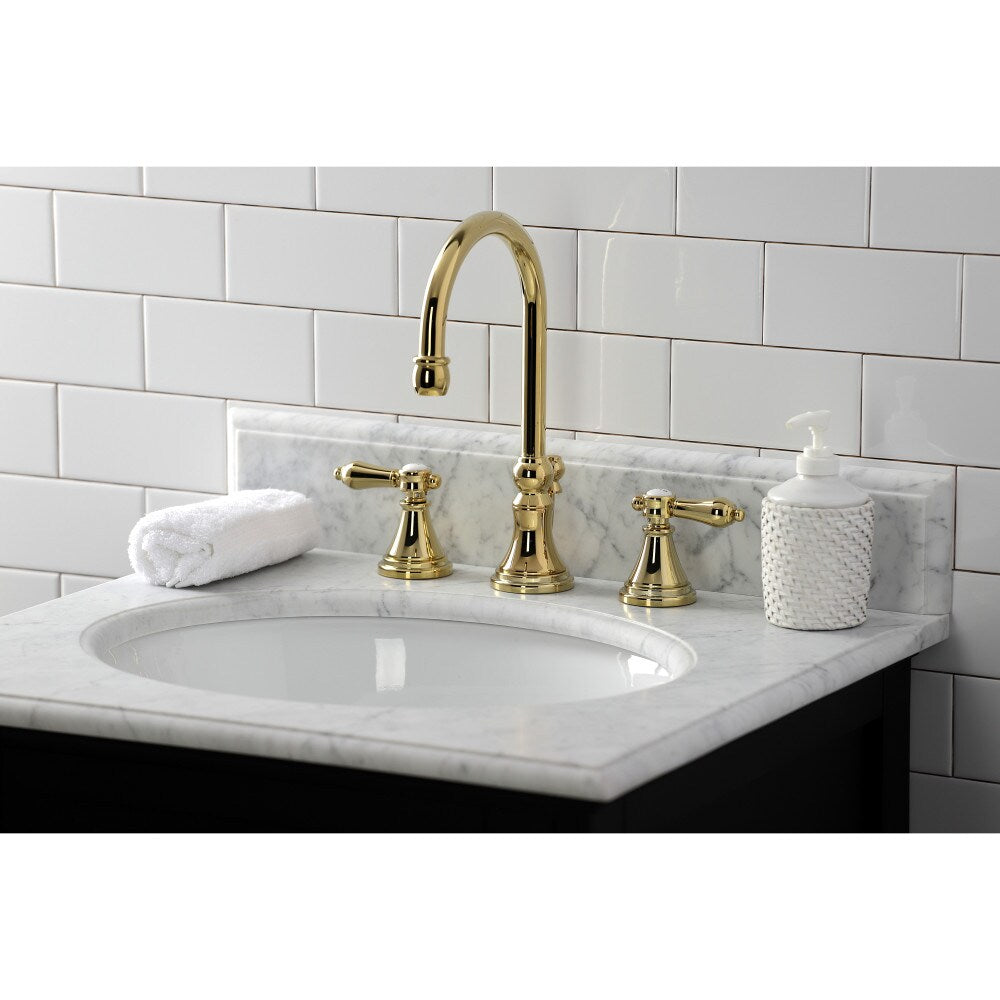 Heirloom 8 inch Widespread 2-Handle Bathroom Faucet in Polished Brass