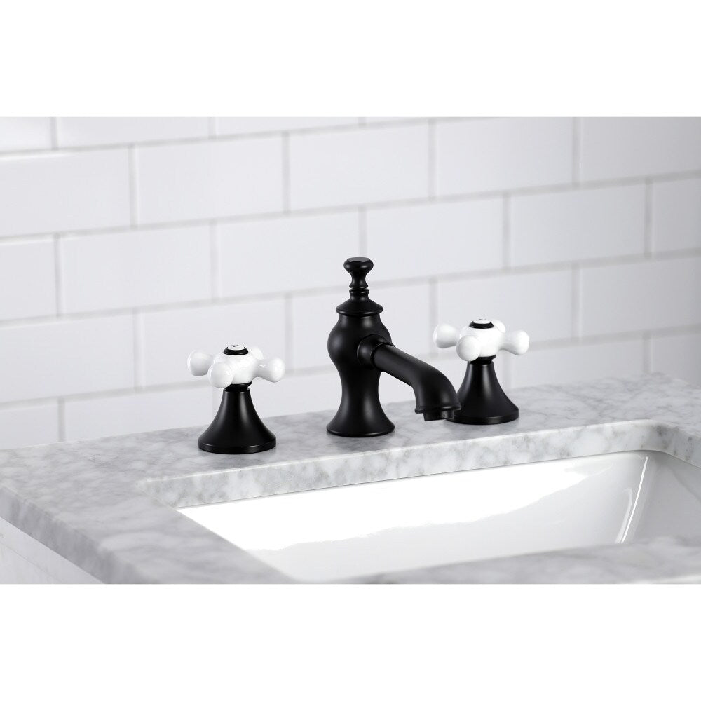 Vintage Porcelain 8 inch Widespread 2-Handle Bathroom Faucet in Matte Black