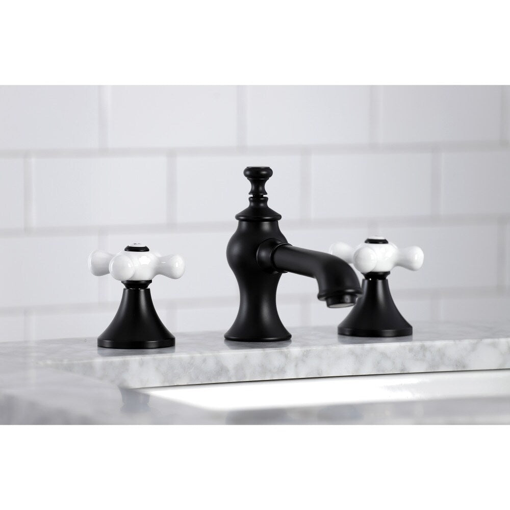 Vintage Porcelain 8 inch Widespread 2-Handle Bathroom Faucet in Matte Black