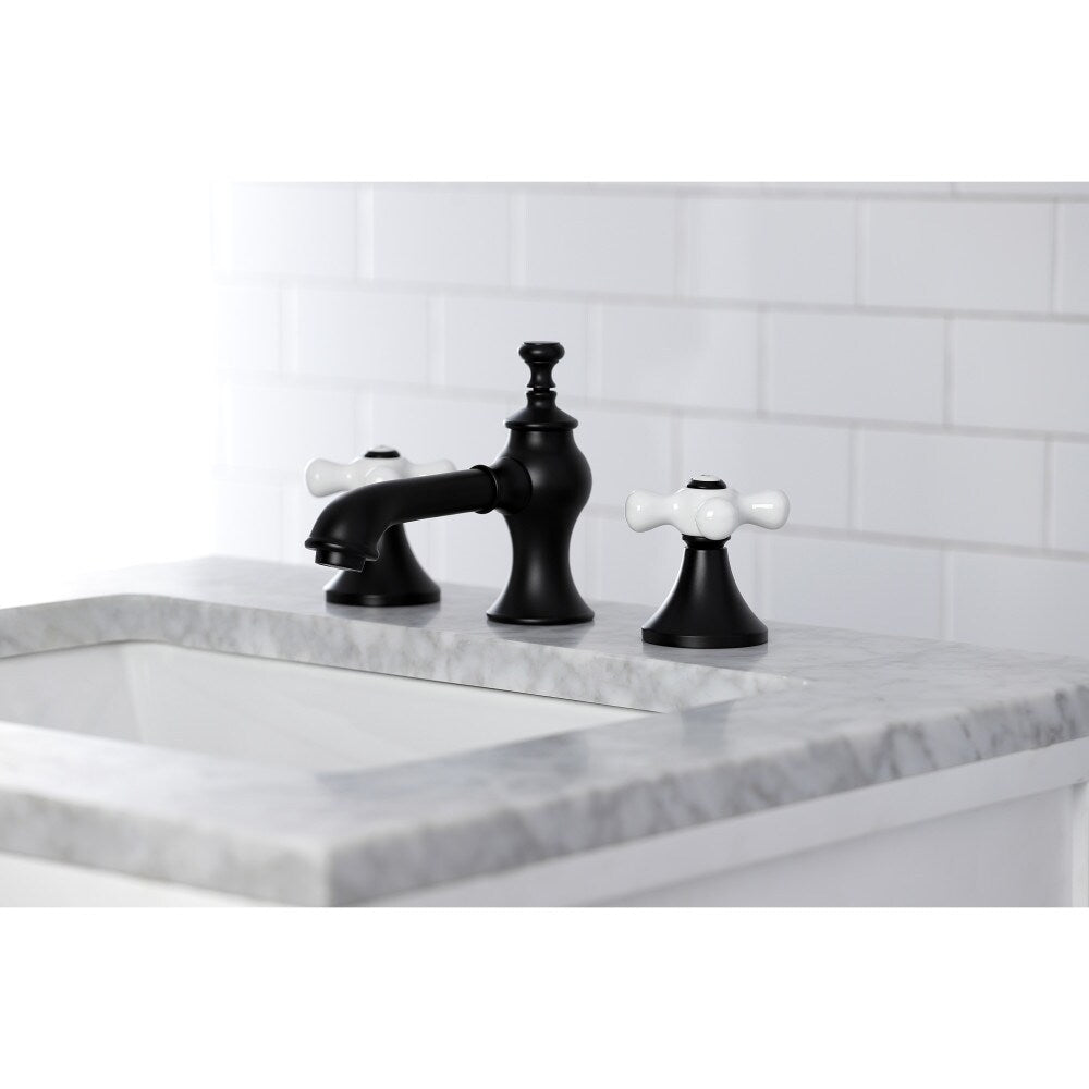Vintage Porcelain 8 inch Widespread 2-Handle Bathroom Faucet in Matte Black