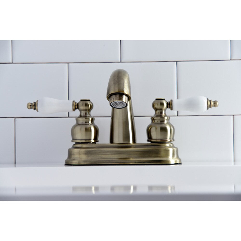 Traditional 4 inch Centerset 2-Handle Bathroom Faucet in Antique Brass