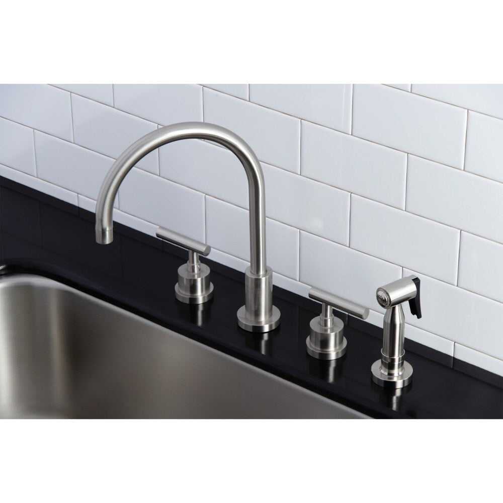 Robinet de cuisine standard à 2 poignées Manhattan avec pulvérisateur latéral en nickel brossé