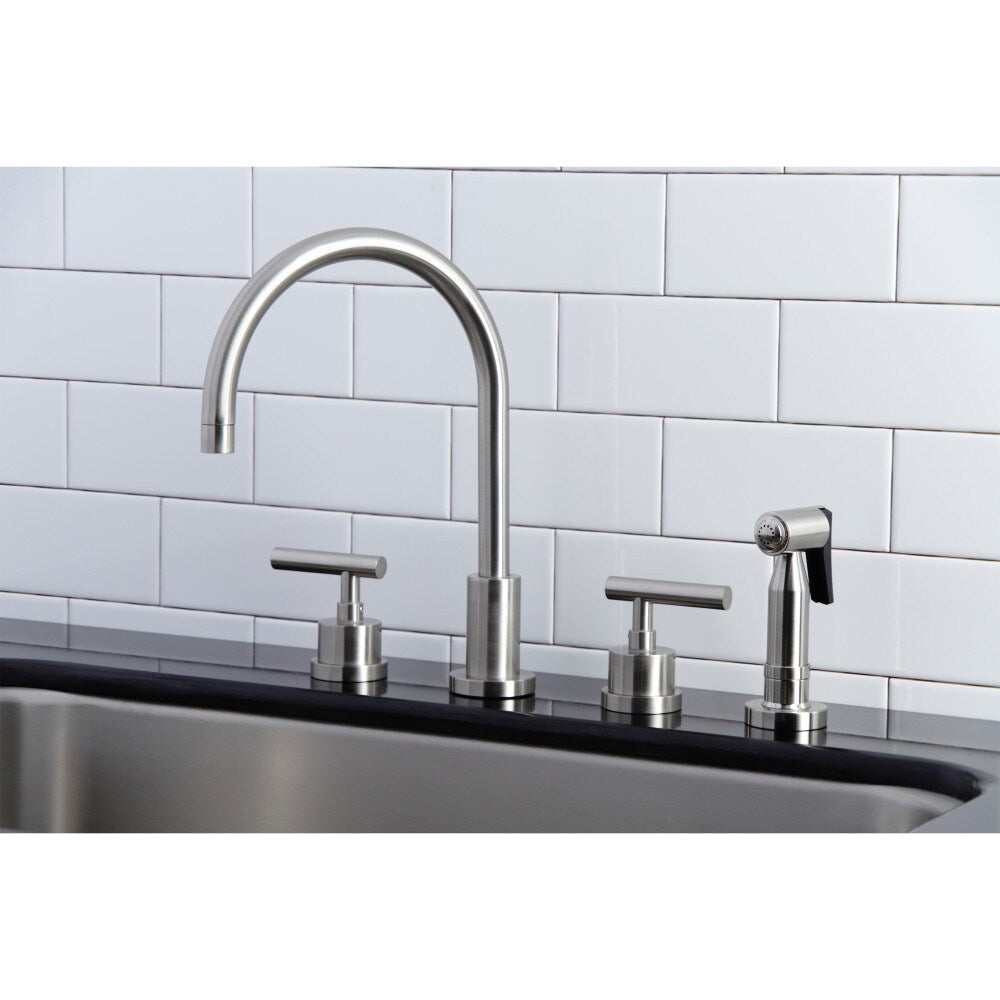 Robinet de cuisine standard à 2 poignées Manhattan avec pulvérisateur latéral en nickel brossé