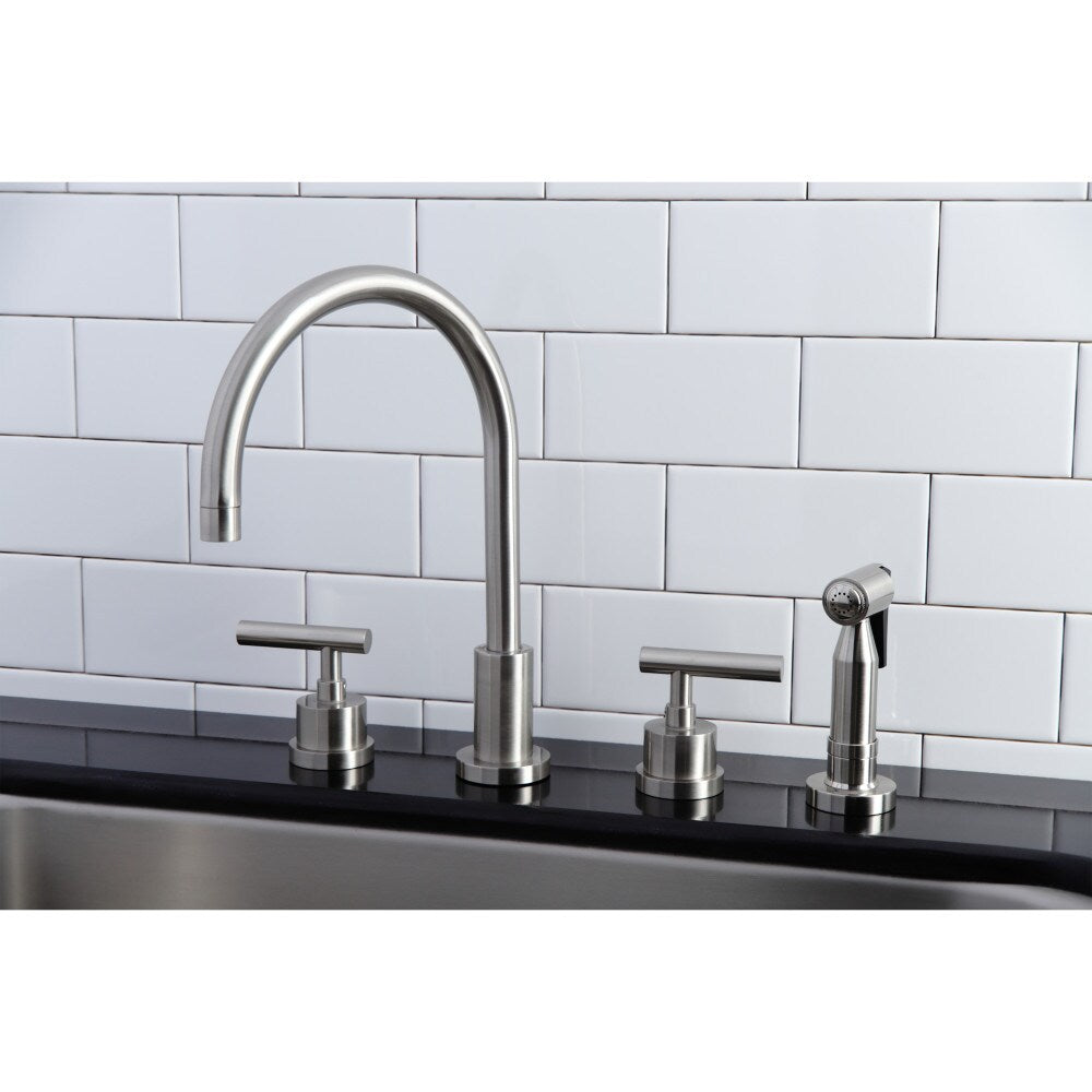 Robinet de cuisine standard à 2 poignées Manhattan avec pulvérisateur latéral en nickel brossé