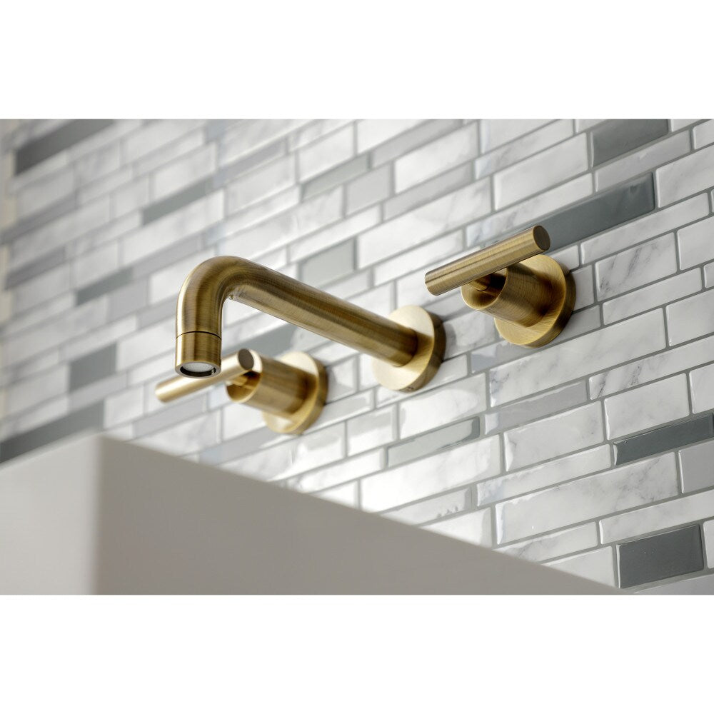 Manhattan 2-Handle Wall Mount Bathroom Faucet in Antique Brass