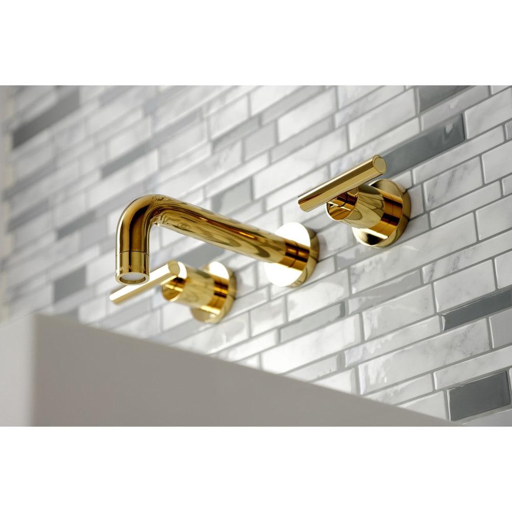 Manhattan 2-Handle Wall Mount Bathroom Faucet in Polished Brass