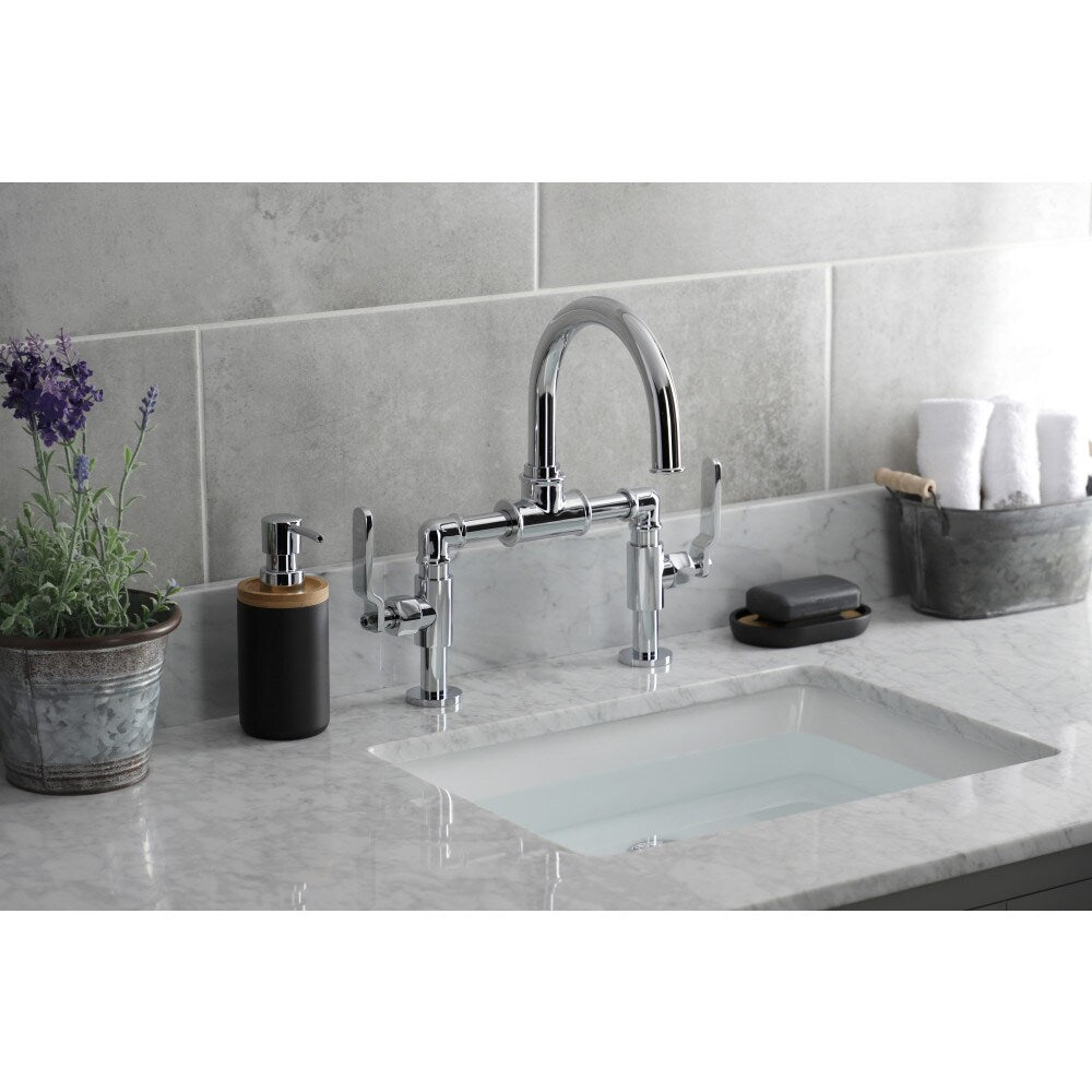 Industrial Bridge 8 inch Widespread 2-Handle Bathroom Faucet in Polished Chrome