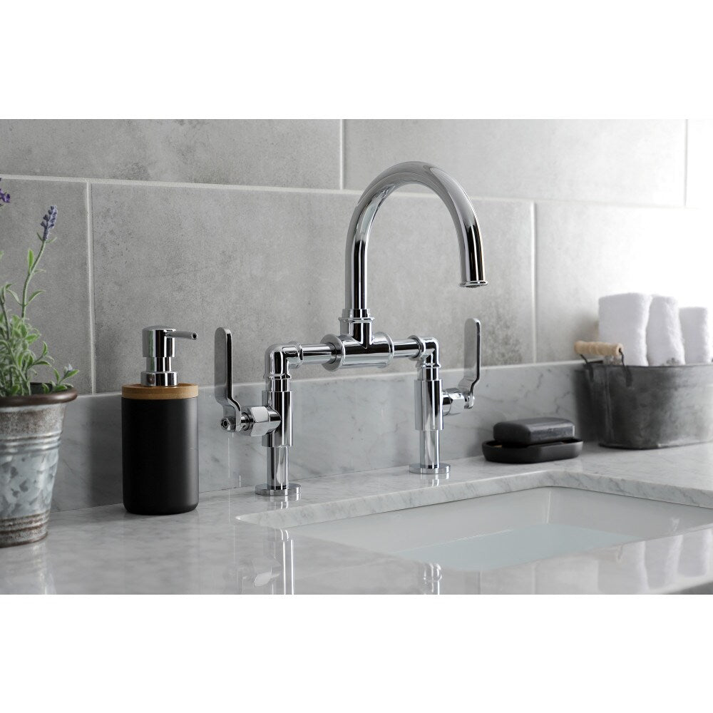 Industrial Bridge 8 inch Widespread 2-Handle Bathroom Faucet in Polished Chrome