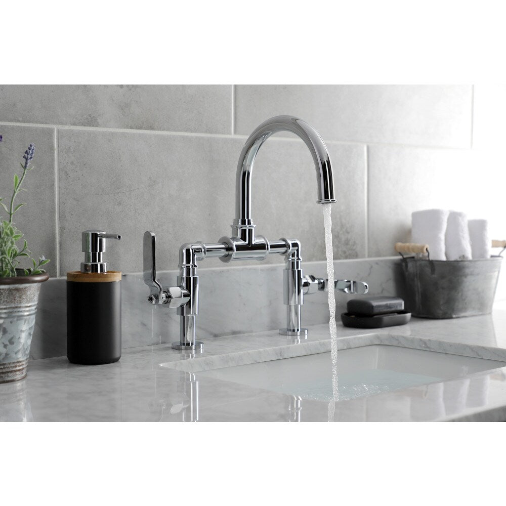 Industrial Bridge 8 inch Widespread 2-Handle Bathroom Faucet in Polished Chrome