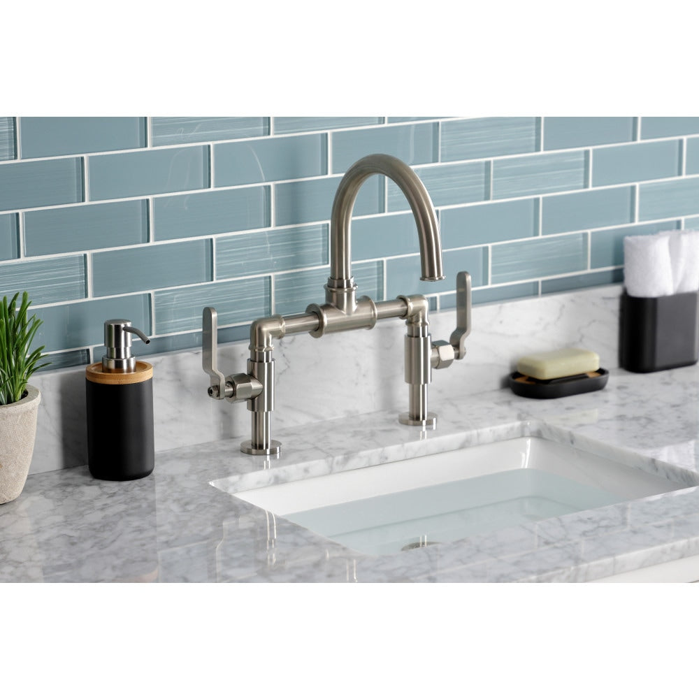 Industrial Bridge 8 inch Widespread 2-Handle Bathroom Faucet in Brushed Nickel