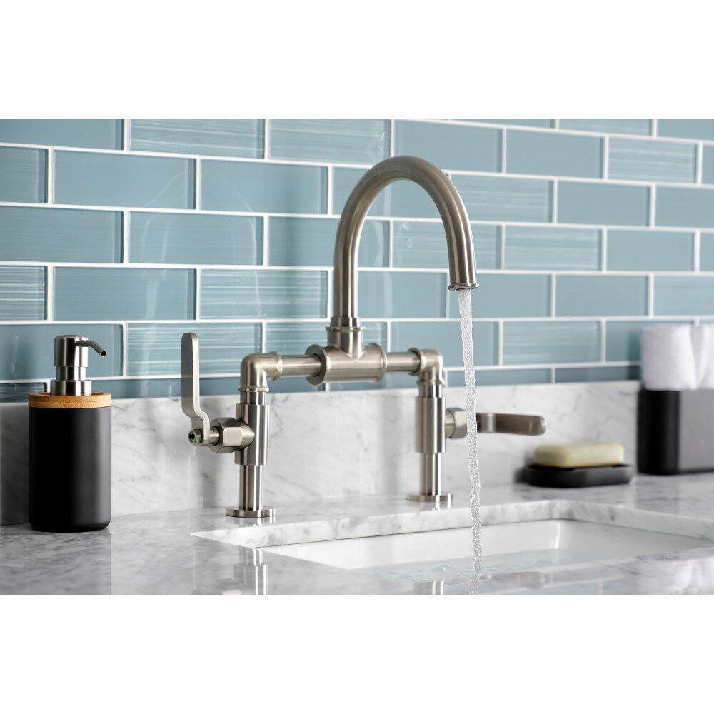 Industrial Bridge 8 inch Widespread 2-Handle Bathroom Faucet in Brushed Nickel