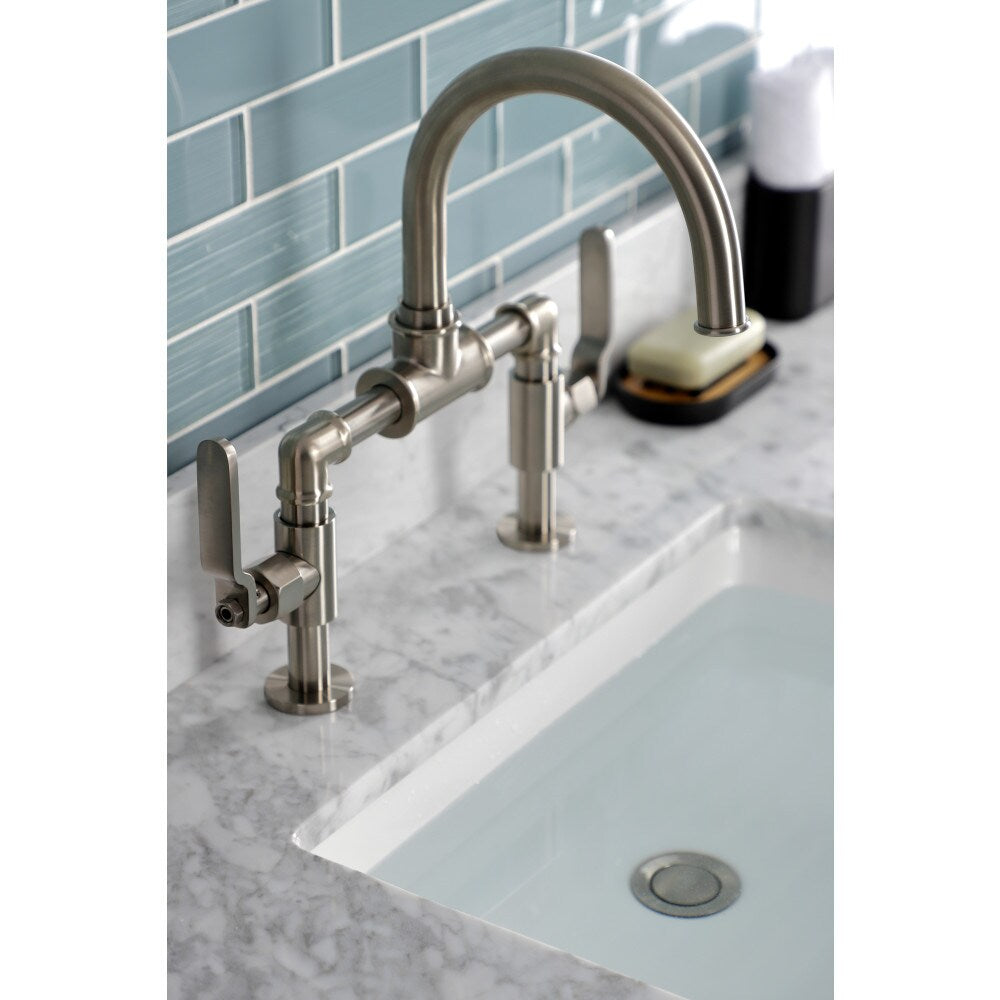 Industrial Bridge 8 inch Widespread 2-Handle Bathroom Faucet in Brushed Nickel
