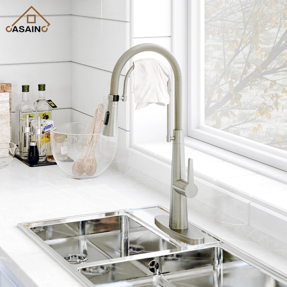 1.8GPM Spring Single Handle Pull-Down Sprayer Kitchen Faucet in Brushed Nickel