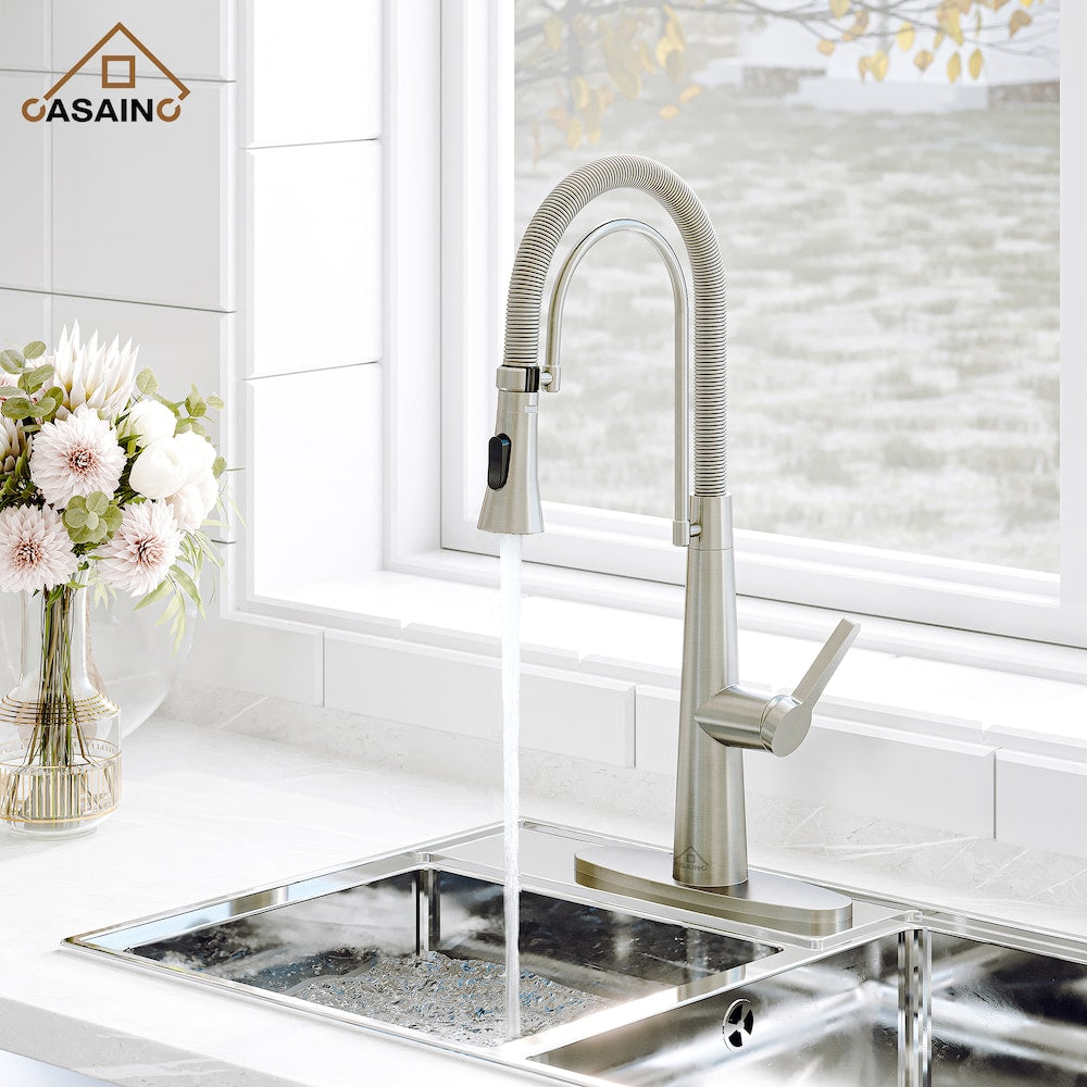 1.8GPM Spring Single Handle Pull-Down Sprayer Kitchen Faucet in Brushed Nickel