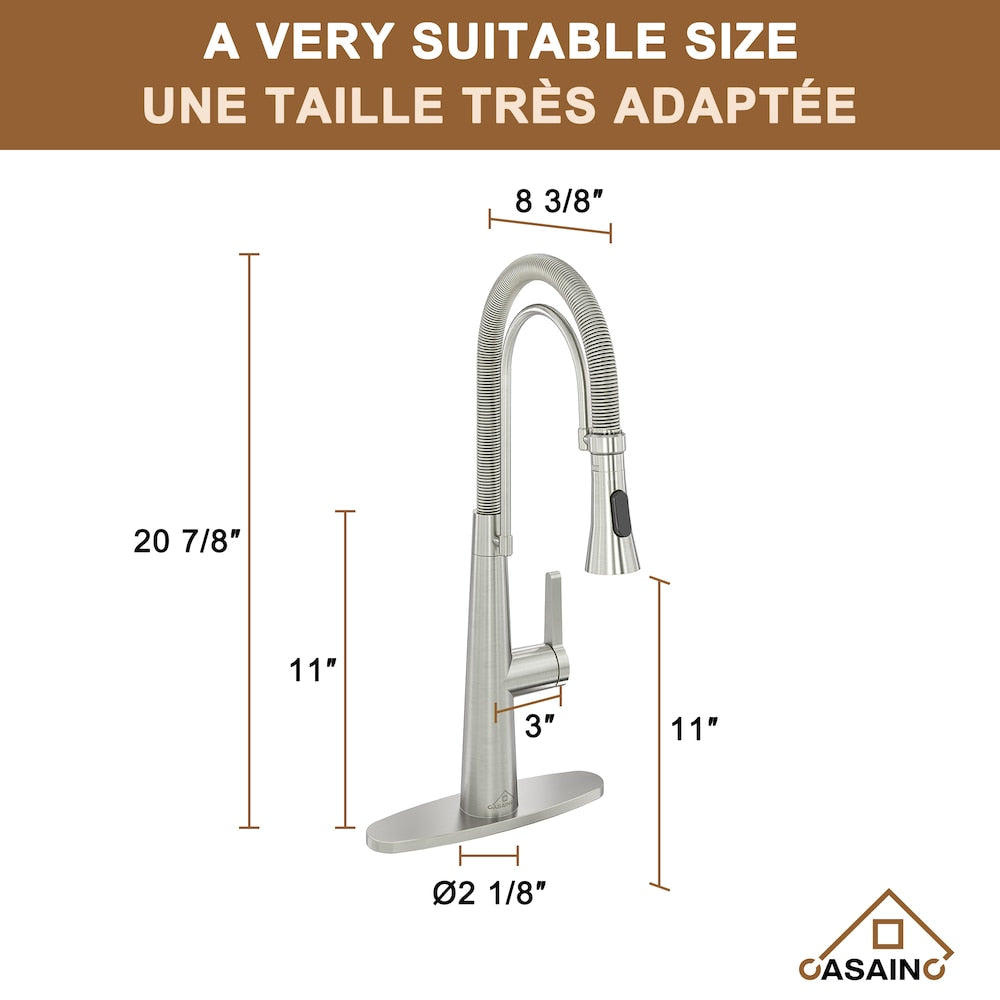 1.8GPM Spring Single Handle Pull-Down Sprayer Kitchen Faucet in Brushed Nickel