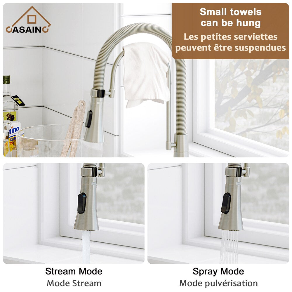 1.8GPM Spring Single Handle Pull-Down Sprayer Kitchen Faucet in Brushed Nickel