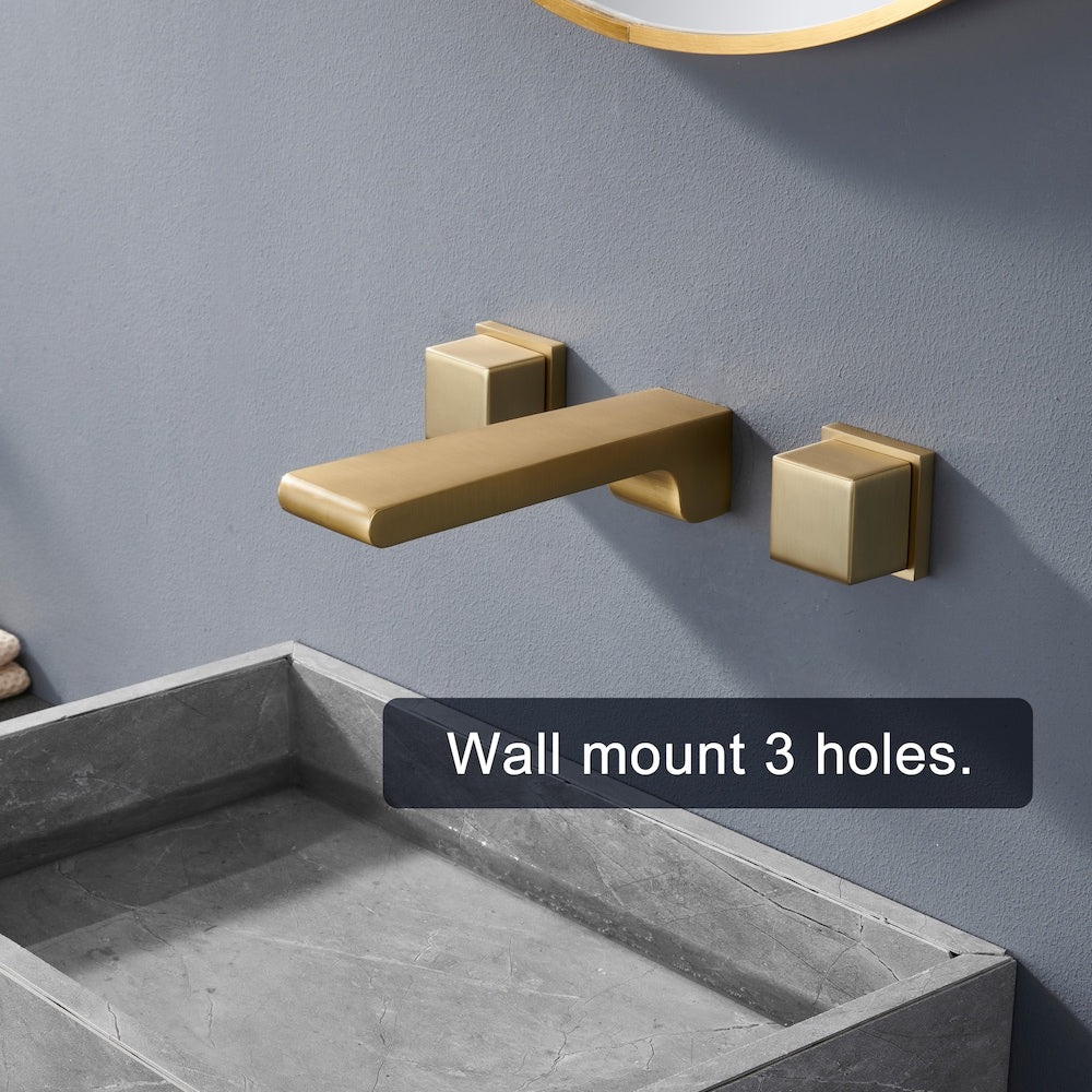 Spot Free Widespread Wall Mount 3-Hole Sink Faucet with Double handle in Brushed Gold