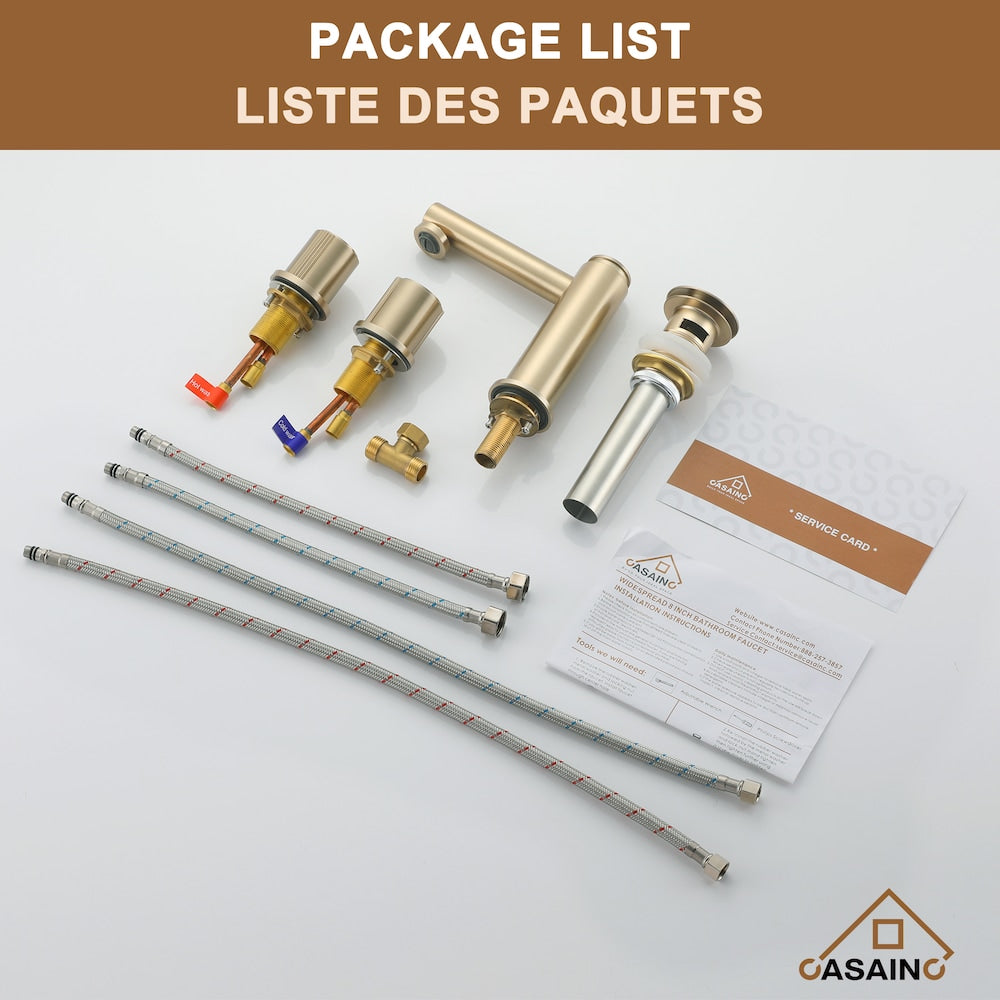 1.2GPM Double Handle Basin Faucet with Bounce Drainer in Brushed Champagne Gold