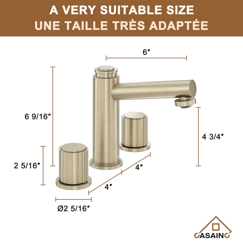 Robinet de lavabo à double poignée de 1,2 GPM avec égouttoir à rebond en or champagne brossé