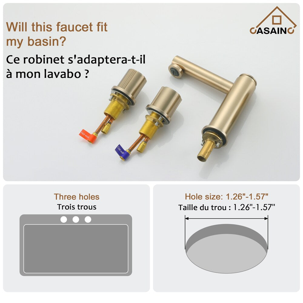 Robinet de lavabo à double poignée de 1,2 GPM avec égouttoir à rebond en or champagne brossé