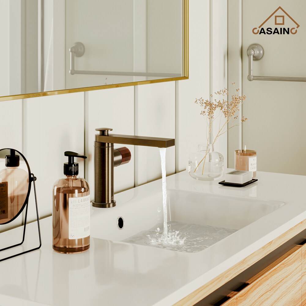 1.2GPM Single Glazed Handle Basin Faucet with Drain in Brown Bronze