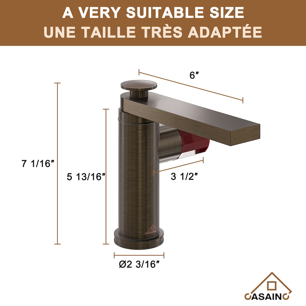 1.2GPM Single Glazed Handle Basin Faucet with Drain in Brown Bronze