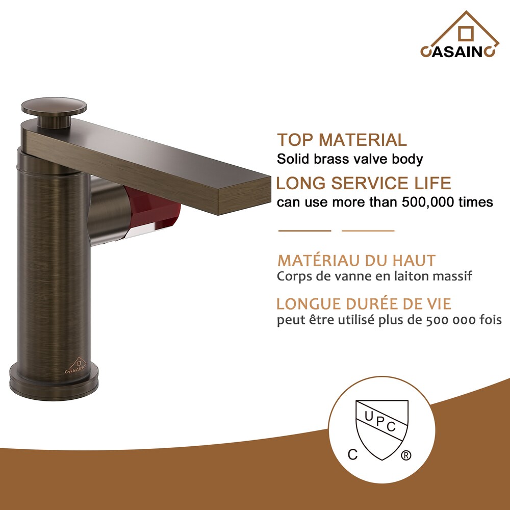 1.2GPM Single Glazed Handle Basin Faucet with Drain in Brown Bronze