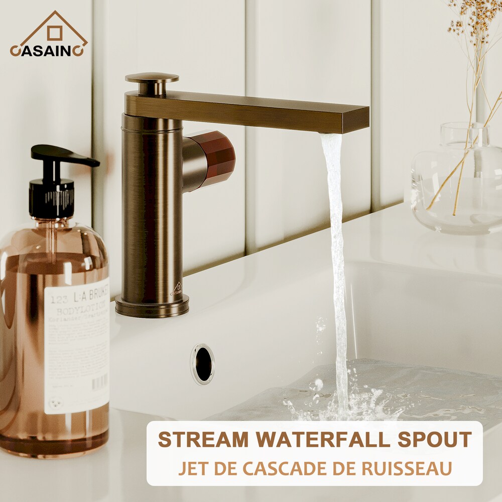 1.2GPM Single Glazed Handle Basin Faucet with Drain in Brown Bronze