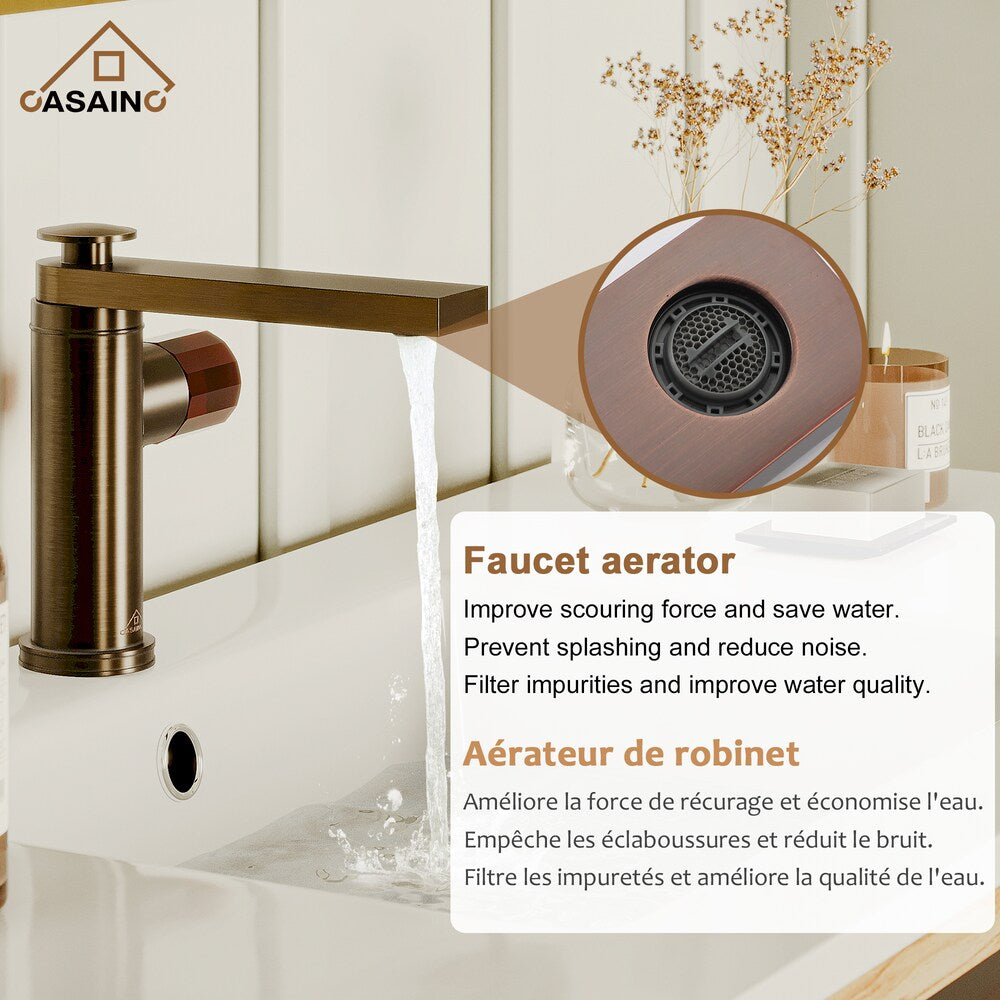 1.2GPM Single Glazed Handle Basin Faucet with Drain in Brown Bronze