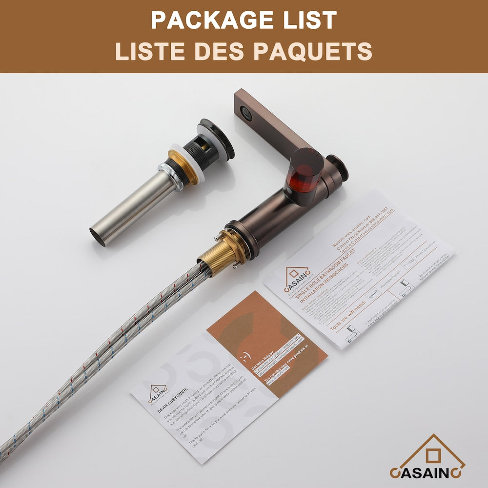 1.2GPM Single Glazed Handle Basin Faucet with Drain in Brown Bronze