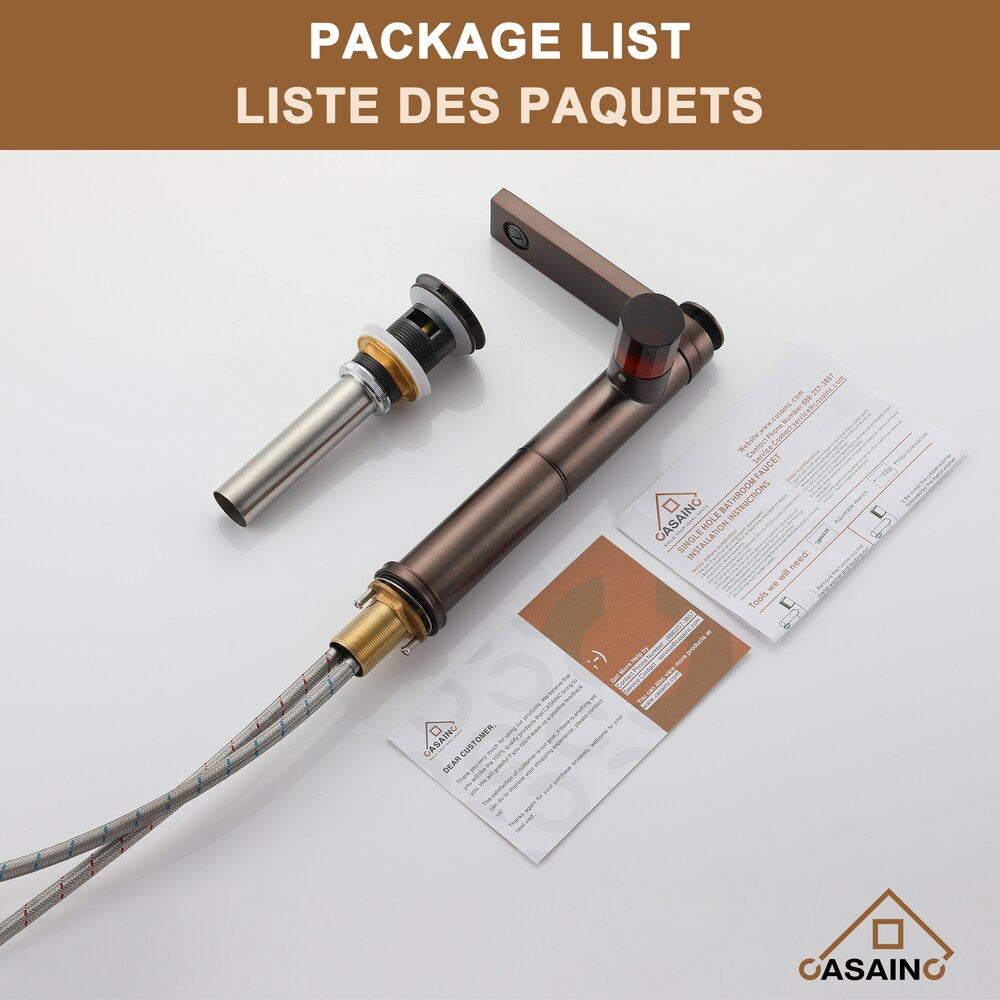 1.2GPM Single Glazed Handle Heightened Basin Faucet with Drain in Brown Bronze