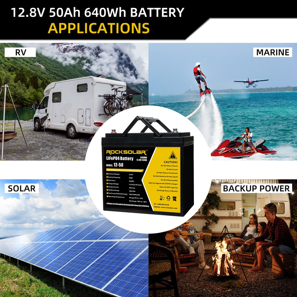 ROCKSOLAR 12V 50Ah Deep Cycle LiFePO4 Battery with BMS System